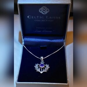 Celtic Lands Sterling Silver And Genuine Amathyst Scottish Thistle Necklace